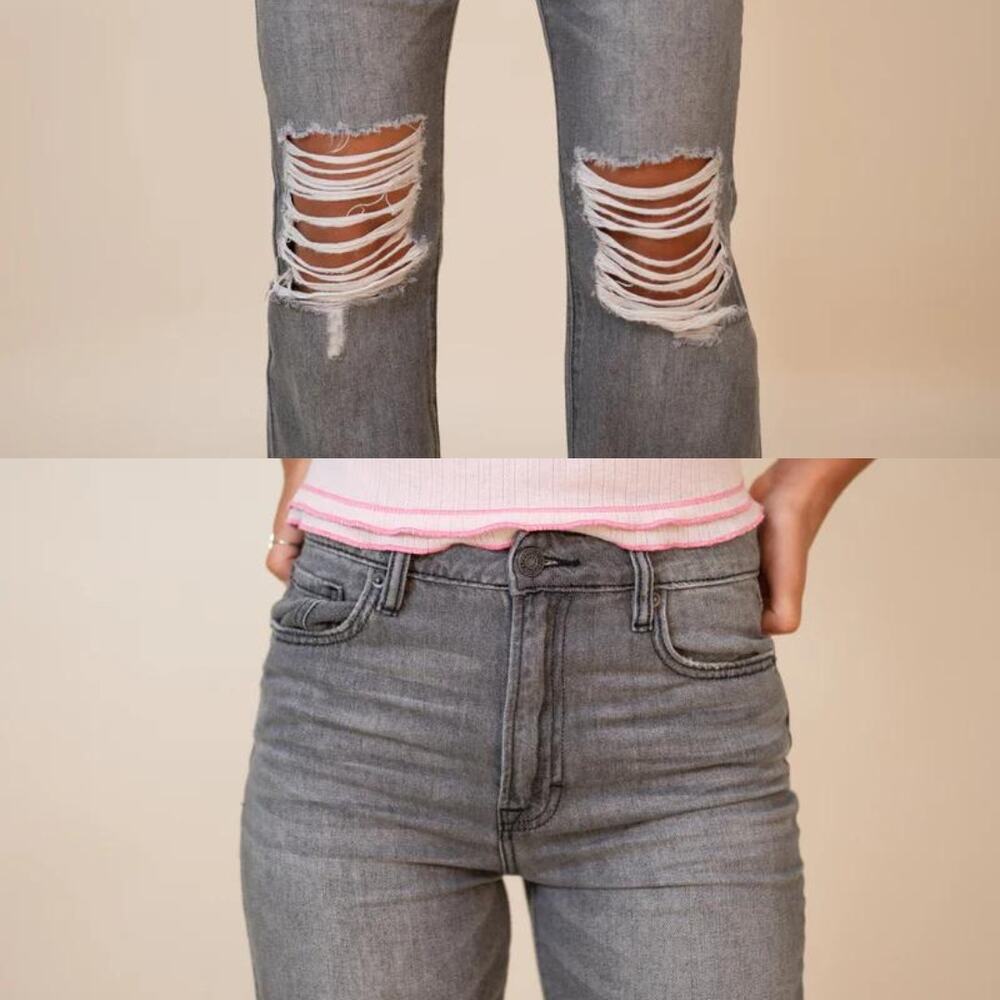 Hidden NWT Happi Flare Grey High Rise Distressed Cotton Jeans - Picture 2 of 10